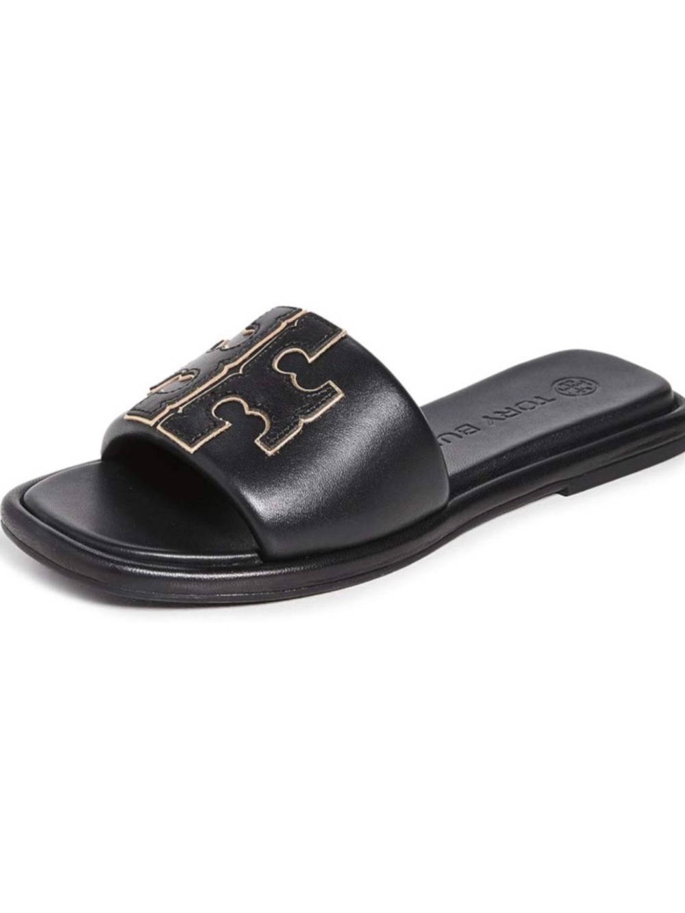 Tory Burch Black Slide with Gold Logo Trim 10